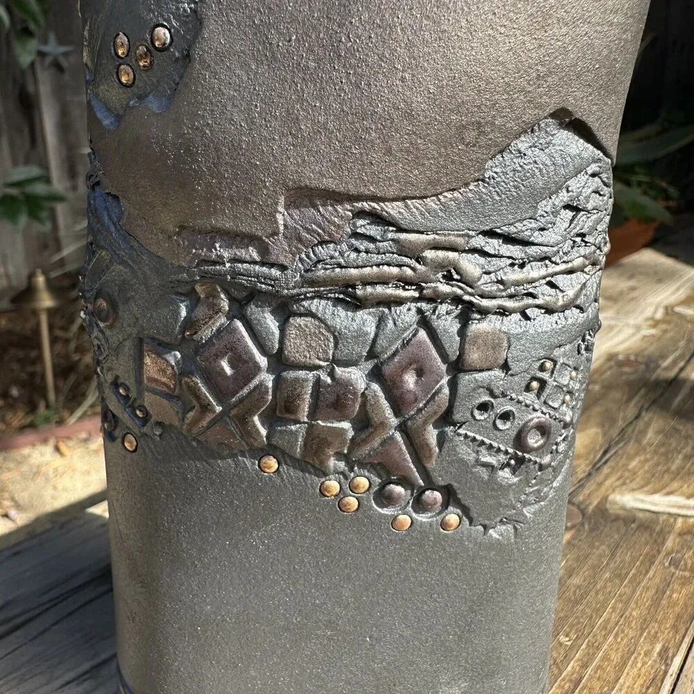 The Terry Pottery Dark Metallic Lustre with Gold/Brass Beads Vase 9.25